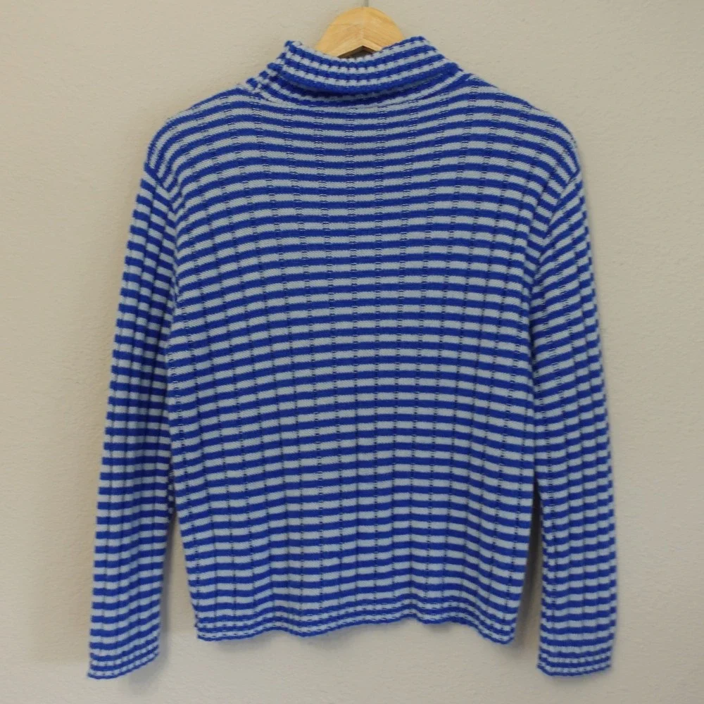 Vintage 1970s Womens Small Blue Striped Turtleneck Sweater Union‎ Made Retro USA